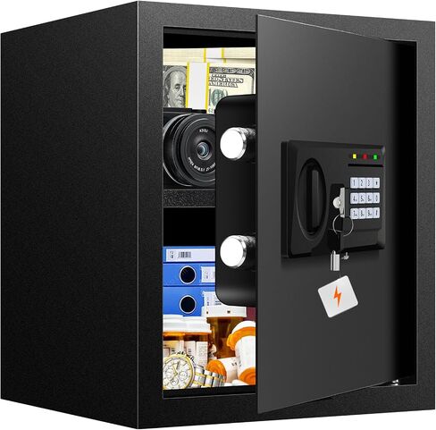 1.6 Cub Fireproof Safe للاستخدام المنزلي ، مربع أمان الأمن الرقمي المضاد للسرقة مع لوحة مفاتيح إلكترونية ، مفاتيح احتياطية ورف قابلة للإزالة ، مربع آمن مقاوم للماء مقابل أدوية المال in Kuwait