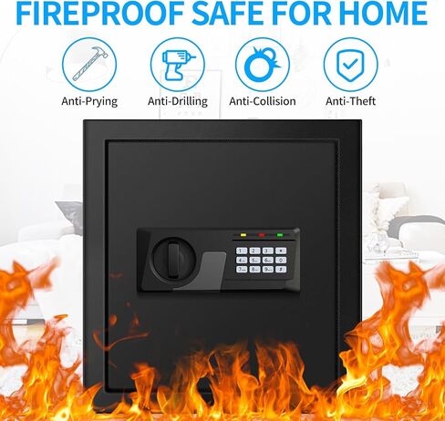 1.6 Cub Fireproof Safe للاستخدام المنزلي ، مربع أمان الأمن الرقمي المضاد للسرقة مع لوحة مفاتيح إلكترونية ، مفاتيح احتياطية ورف قابلة للإزالة ، مربع آمن مقاوم للماء مقابل أدوية المال in Kuwait