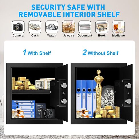 1.6 Cub Fireproof Safe للاستخدام المنزلي ، مربع أمان الأمن الرقمي المضاد للسرقة مع لوحة مفاتيح إلكترونية ، مفاتيح احتياطية ورف قابلة للإزالة ، مربع آمن مقاوم للماء مقابل أدوية المال in Kuwait