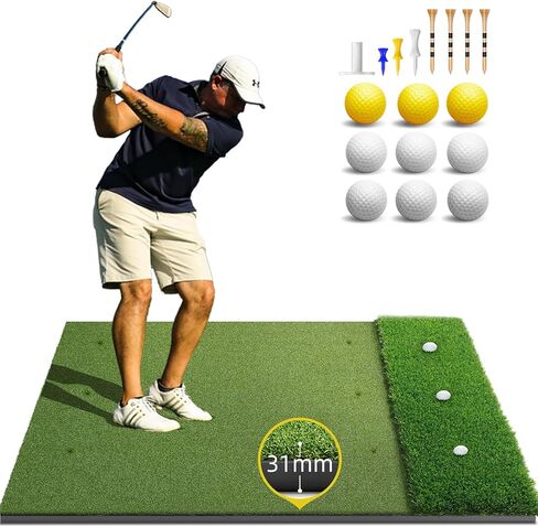 حصيرة غولف ثنائية ثنائية السميكة: 5 × 4 قدم 31 مم/21 مم الجولف الشاقية التي تضرب الحصير ممارسة في الهواء الطلق/داخلي ، النخبة العشبية الاصطناعية الكثيفة. in Kuwait