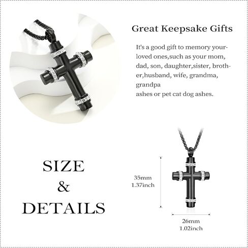 Urn Necklaces for Ashes Cross Cremation Jewelry for Ashes Memorial Ash Pendant with Hollow Keepsake Jewelry Gifts for Loss of Loved One with Funnel Filler Kit in Saudi Arabia