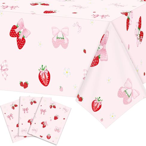 Tiamon 3 Pcs Cherry Bow Table Cloth Red Cherries Table Cover Pink Bow Tablecloth Disposable Plastic She's The Cherry On Top Tablecover for Bachelorette Baby Shower Bridal Birthday Party Decor Supplies in Saudi Arabia