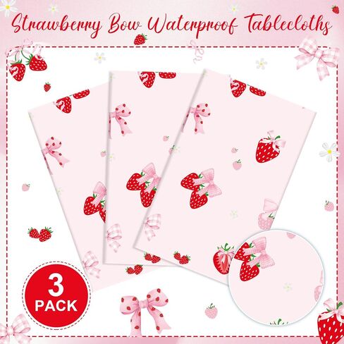 Tiamon 3 Pcs Cherry Bow Table Cloth Red Cherries Table Cover Pink Bow Tablecloth Disposable Plastic She's The Cherry On Top Tablecover for Bachelorette Baby Shower Bridal Birthday Party Decor Supplies in Saudi Arabia