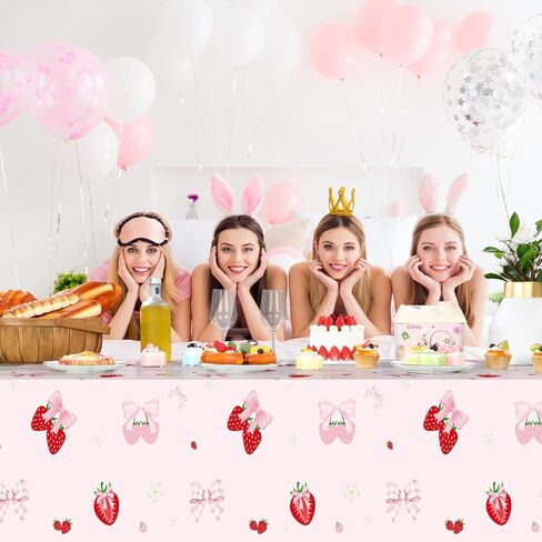 Tiamon 3 Pcs Cherry Bow Table Cloth Red Cherries Table Cover Pink Bow Tablecloth Disposable Plastic She's The Cherry On Top Tablecover for Bachelorette Baby Shower Bridal Birthday Party Decor Supplies in Saudi Arabia