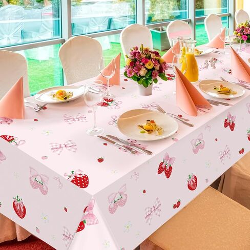 Tiamon 3 Pcs Cherry Bow Table Cloth Red Cherries Table Cover Pink Bow Tablecloth Disposable Plastic She's The Cherry On Top Tablecover for Bachelorette Baby Shower Bridal Birthday Party Decor Supplies in Saudi Arabia