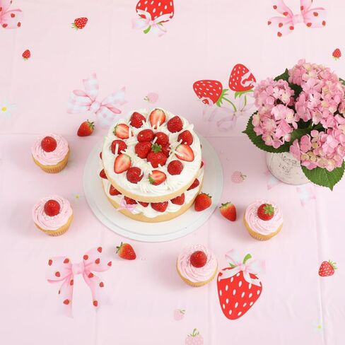 Tiamon 3 Pcs Cherry Bow Table Cloth Red Cherries Table Cover Pink Bow Tablecloth Disposable Plastic She's The Cherry On Top Tablecover for Bachelorette Baby Shower Bridal Birthday Party Decor Supplies in Saudi Arabia