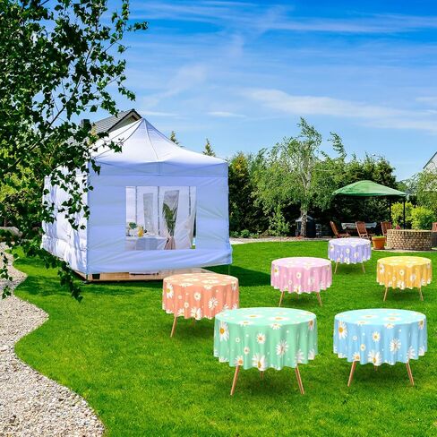 Oudain 6 Pcs 84 Inch Daisy Tablecloth Boho Flowers Table Covers Daisy Table Cloth Disposable Plastic Groovy Table Cloth for Baby Shower Weddings Birthday Party Supplies in Saudi Arabia