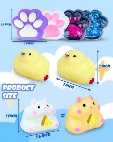 Cute Squishy Pack,Fufu Squishy Fidget Toys Kit,Include Squishies(2 Chick, 4 Cat Paws, 2 Hamster),Stress Relief Toy,Squeeze Toys,Party Favors,Birthday Gift for Girls, Boys, Kids in Kuwait