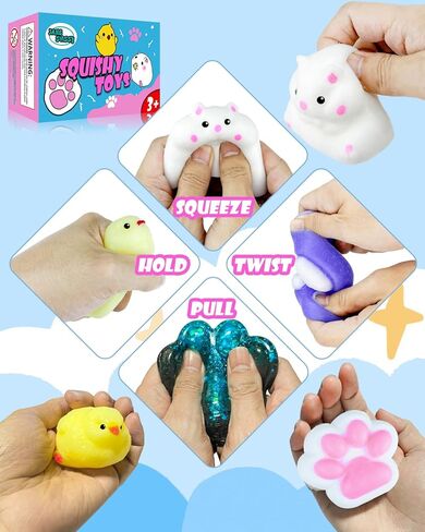 Cute Squishy Pack,Fufu Squishy Fidget Toys Kit,Include Squishies(2 Chick, 4 Cat Paws, 2 Hamster),Stress Relief Toy,Squeeze Toys,Party Favors,Birthday Gift for Girls, Boys, Kids in Kuwait