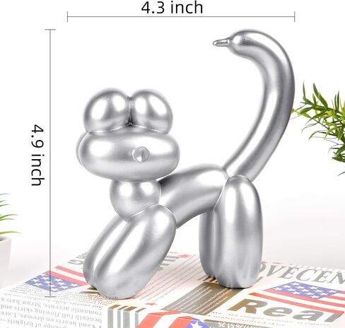 Cute Balloon Cat Statue Decor - 7.8 Inch Modern Cat Statue Ornament, Home Crafts Living Room Desktop Bedroom Sculpture Decoration (White) in Saudi Arabia