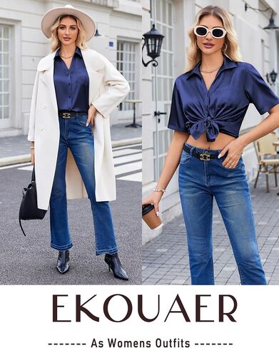 Ekouaer Womens Silk Satin Pajamas Set Button Down 2 Piece Pjs Wide Leg Long Pants Sleepwear Lounge Set with Pockets Red in Saudi Arabia