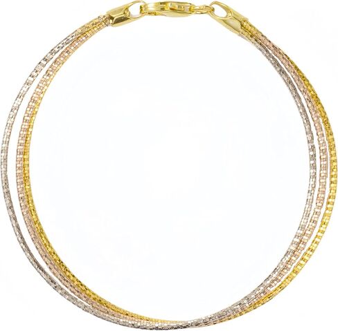 925 Sterling Silver Tri-color Stackable Bracelet for Women | Silver, Gold&Rose Gold Plated 3-Strand Diamond-Cut Link Chain | Trendy Dainty Layered Bracelets | Gift for Her, Birthday, Christmas, Valentine's Day in Saudi Arabia