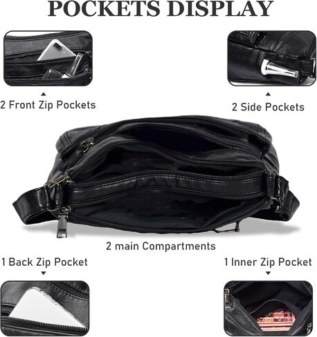 Women Crossbody Shoulder Bag Soft PU Leather Handbags Multi-Pocket Messenger Bag Waterproof Purse for Ladies in Saudi Arabia