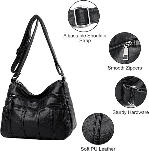 Women Crossbody Shoulder Bag Soft PU Leather Handbags Multi-Pocket Messenger Bag Waterproof Purse for Ladies in Saudi Arabia
