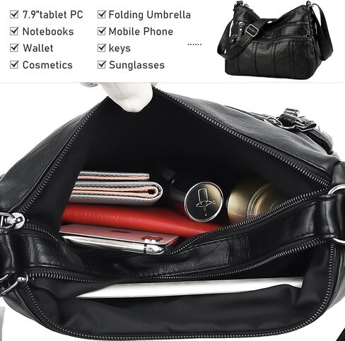 Women Crossbody Shoulder Bag Soft PU Leather Handbags Multi-Pocket Messenger Bag Waterproof Purse for Ladies in Saudi Arabia