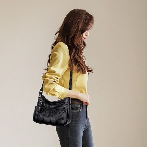 Women Crossbody Shoulder Bag Soft PU Leather Handbags Multi-Pocket Messenger Bag Waterproof Purse for Ladies in Saudi Arabia