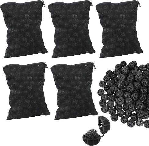 500 Pieces Black Bio Balls 1.02 Inch Internal Bioballs Filter Media for Aquarium Filter Pond Filter with 5 Pieces Aquarium Filter Media Bags Mesh Bags with Zipper in Kuwait
