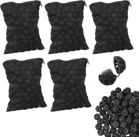 500 Pieces Black Bio Balls 1.02 Inch Internal Bioballs Filter Media for Aquarium Filter Pond Filter with 5 Pieces Aquarium Filter Media Bags Mesh Bags with Zipper in Kuwait