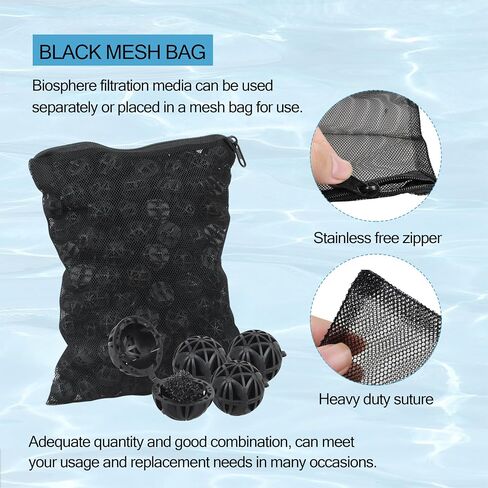 500 Pieces Black Bio Balls 1.02 Inch Internal Bioballs Filter Media for Aquarium Filter Pond Filter with 5 Pieces Aquarium Filter Media Bags Mesh Bags with Zipper in Kuwait