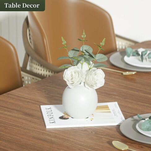 Artificial Flowers with Ceramic vase Set of 2, Combination of six White Roses and Greenery, Small Plant Potted Decor for Offices, Bookshelf, Bedroom, Living Room, Party, Wedding Decorations in Saudi Arabia