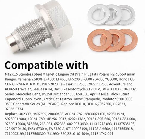 M14 x 1.5 Magnetic Oil Drain Plug, Stainless Steel Engine Drain Bolt with 6Pcs Washers, Fits Honda Civic Accord CR-V, Ford GM Mazda Hyundai KIA Audi RAM Yamaha, Replaces DP001 in Kuwait