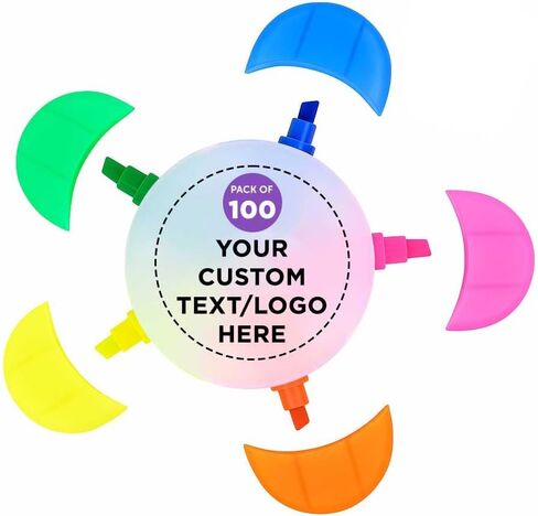 DISCOUNT PROMOS Custom Highlighters Set of 100, Personalized Bulk Pack - Durable Chisel Tip, Textbook Highlighters, Handy and Easy to Store - Flower in Kuwait