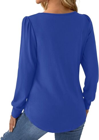 Women Long Sleeve Shirts Fall Tops Dressy Pleated Scooped Neck Tunic Tops for Leggings S-3XL in Saudi Arabia