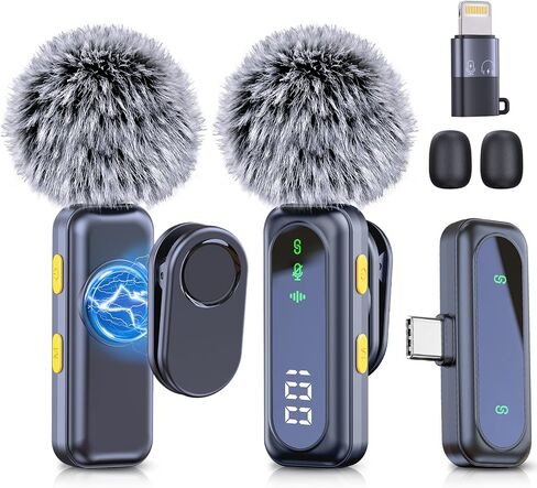 Ricchi 2 Pack Wireless Microphone USB C لـ iPhone 15-16 Android Phone ، النوع المحترف C Lavalier Microphone Mini Lapel Mic لتسجيل مقابلة البودكاست البودكب البود. in Kuwait
