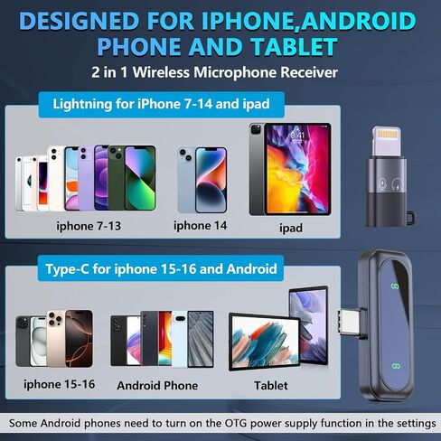 Ricchi 2 Pack Wireless Microphone USB C لـ iPhone 15-16 Android Phone ، النوع المحترف C Lavalier Microphone Mini Lapel Mic لتسجيل مقابلة البودكاست البودكب البود. in Kuwait