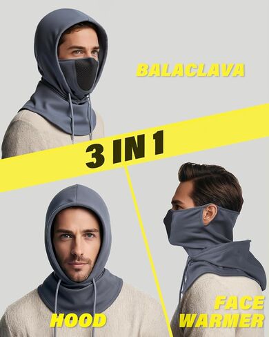 JOEYOUNG 3 in 1 Winter Balaclava Hood Face Mask with Ear Loops, Fleece Breathable Ski Mask for Men Women Cold Weather in Kuwait