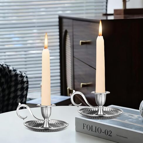 Bronze Taper Candle Holder with Handle: Vintage Candle Stick Holder Decor - European Style Antique Candlestick Holders for Party, Wedding Christmas, Dinner, Table Centerpiece, Home Decor in Kuwait