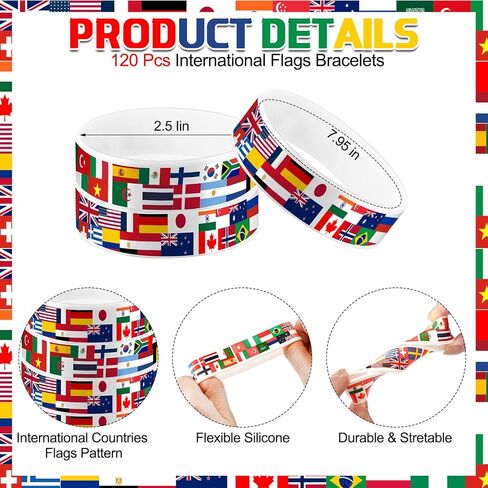 60 Pcs International World Country Flags Wristbands Silicone Bracelets American France China India Flags Wristbands International Sports Events Party Favors Around The World Office Supplies in Saudi Arabia
