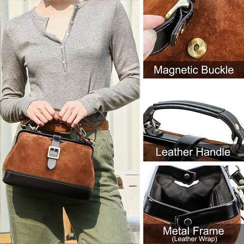CONTACTS Genuine Leather Doctor Bag for Women Top Handle Purse Satchel Handbag Vintage Shoulder Bag in Saudi Arabia