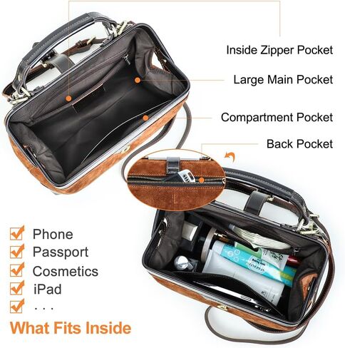 CONTACTS Genuine Leather Doctor Bag for Women Top Handle Purse Satchel Handbag Vintage Shoulder Bag in Saudi Arabia
