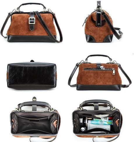CONTACTS Genuine Leather Doctor Bag for Women Top Handle Purse Satchel Handbag Vintage Shoulder Bag in Saudi Arabia