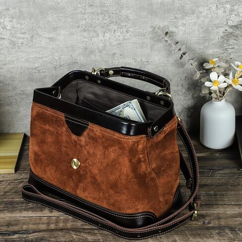 CONTACTS Genuine Leather Doctor Bag for Women Top Handle Purse Satchel Handbag Vintage Shoulder Bag in Saudi Arabia