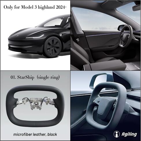 نير الإنترنت للإصدار الجديد Tesla Steering Wheel Model 3 Highland 2024+ (FBA-01.Starship: حلقة واحدة ، أسود) in Saudi Arabia