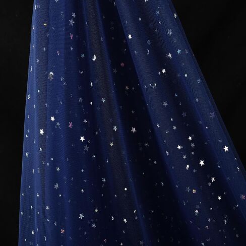 54 بوصة × 4 ياردة بريق تول من النسيج لفات الليزر النجوم ولفائف تول القمر ل DIY Tutu Dress Table Table Runner Crafts CHEER BASHDROP Stage Decoration-Navy in Saudi Arabia