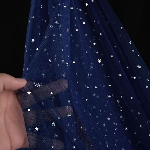 54 بوصة × 4 ياردة بريق تول من النسيج لفات الليزر النجوم ولفائف تول القمر ل DIY Tutu Dress Table Table Runner Crafts CHEER BASHDROP Stage Decoration-Navy in Saudi Arabia