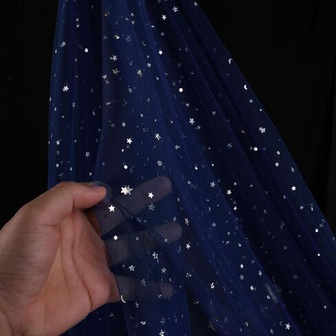 54 بوصة × 4 ياردة بريق تول من النسيج لفات الليزر النجوم ولفائف تول القمر ل DIY Tutu Dress Table Table Runner Crafts CHEER BASHDROP Stage Decoration-Navy in Saudi Arabia