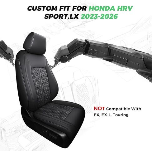 for Honda HRV Seat Covers 2023 2024 2025 Sport LX, Custom Fit Car Seat Cover Full Set, Waterproof Leather HR-V Seat Protectors, SUV Cushions Accessories, Black, NOT Fit for EX-L in Kuwait