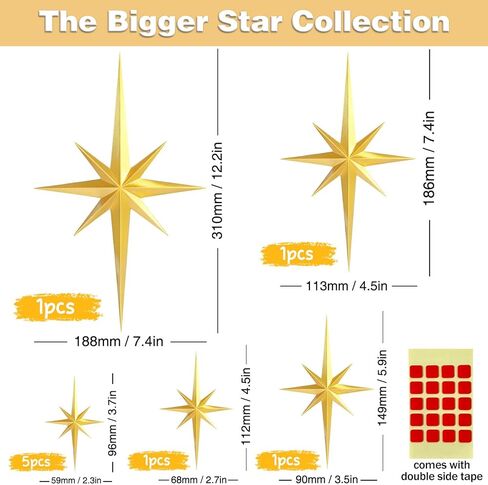Mid Century Modern Decor,3D Star Art Wall Sculpture,Vintage Starburst Wall Decor,Star Hanging Sculptures Modern Celestial Home Decor,Retro Decor for Living Room Bedroom Front Door Home (18 Pcs) in Kuwait