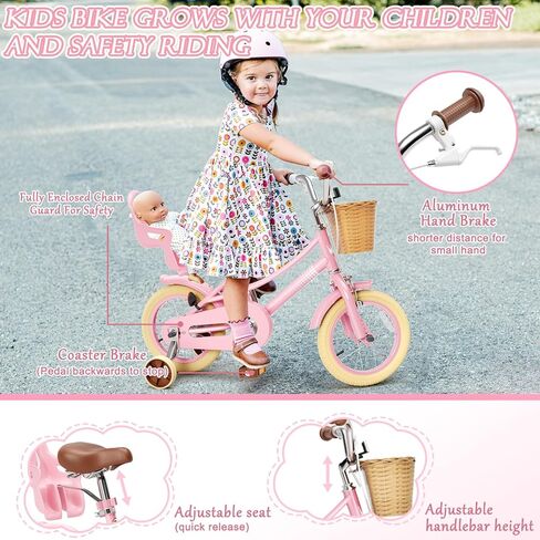 Glaf Toddler Bike 3-5 12 14 16 20 Inch Girls Bike Training Wheels and Baby Doll Seat for 2-12 Years Old Kids Bike Bicycle with Basket Adjustable Seat in Kuwait