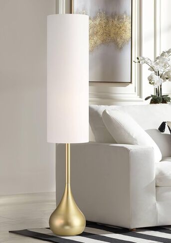 Possini Euro Design Mid Century Modern Retro Floor Lamp Standing 62" Tall Dark Bronze Metal Droplet Off-White Cotton Cylinder Shade Decor for Living Room Reading House Bedroom Home in Saudi Arabia