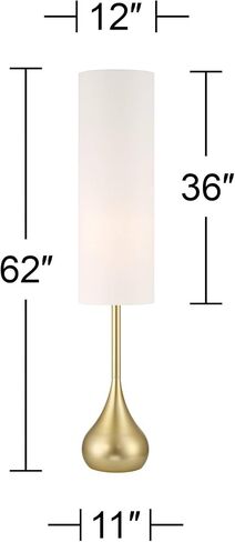 Possini Euro Design Mid Century Modern Retro Floor Lamp Standing 62" Tall Dark Bronze Metal Droplet Off-White Cotton Cylinder Shade Decor for Living Room Reading House Bedroom Home in Saudi Arabia