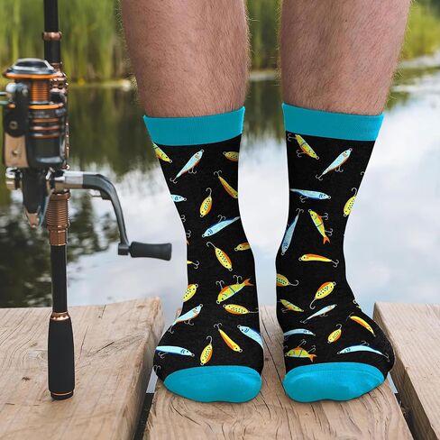 VICRAZY Fishing Gifts for Men - Fly Fishing Accessories Themed Funny Socks, Birthday Gifts for Men, Unique Gift for Dad, Cool gifts for Dads, Ideal for Any Occasion, Soft and Comfortable in Saudi Arabia