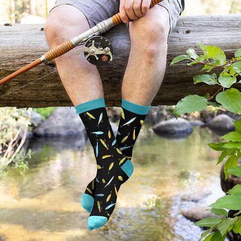 VICRAZY Fishing Gifts for Men - Fly Fishing Accessories Themed Funny Socks, Birthday Gifts for Men, Unique Gift for Dad, Cool gifts for Dads, Ideal for Any Occasion, Soft and Comfortable in Saudi Arabia