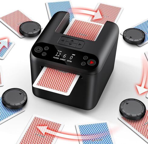 آلة تاجر البطاقات الأوتوماتيكية تدور 360 للعبور 2/1/3 الطوابق آلة التعامل مع البطاقات القابلة لإعادة الشحن USB ، من أجل لعبة بطاقة Texas Holdem Uno (Black ، 3 Deck) in Kuwait