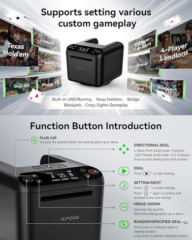 آلة تاجر البطاقات الأوتوماتيكية تدور 360 للعبور 2/1/3 الطوابق آلة التعامل مع البطاقات القابلة لإعادة الشحن USB ، من أجل لعبة بطاقة Texas Holdem Uno (Black ، 3 Deck) in Kuwait