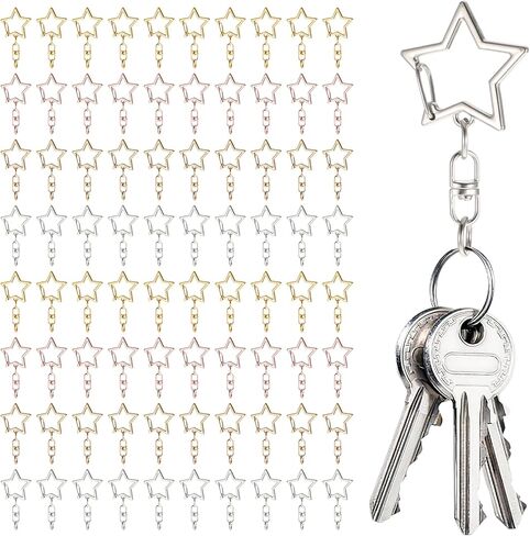 100 Pcs Star Shaped Spring Snap Keychain Clip, Metal Swivel Clasp Snap Hook Key Ring with Chain Hanging Buckle & Open Jump Ring Star Keychain Clasp for Keychains Accessories DIY Craft Making in Saudi Arabia